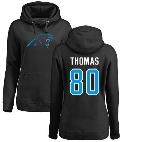 Carolina Panthers Black Women Ian Thomas Name and Number Logo NFL Football 80 Pullover Hoodie Sweatshirts
